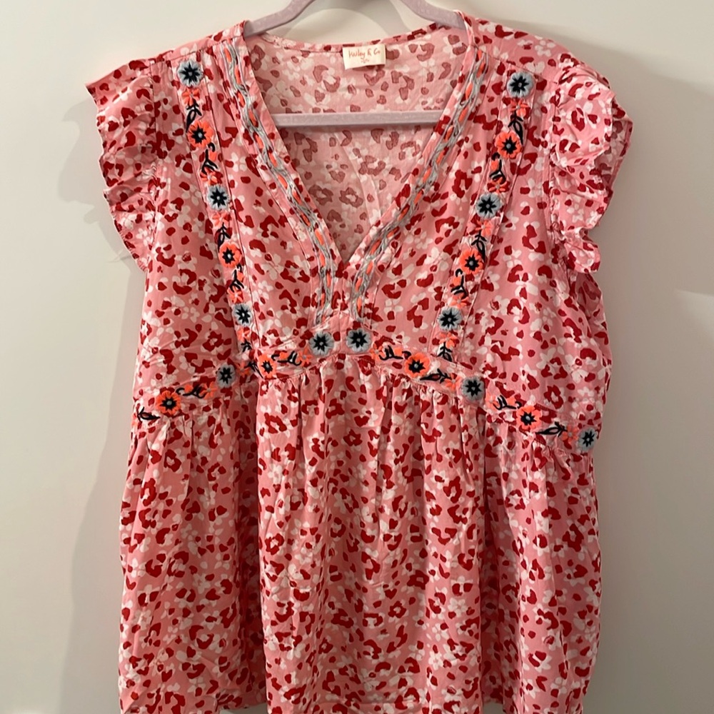 Floral embroidery flirty baby doll top